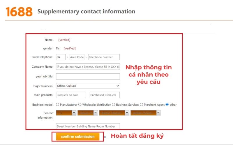 Điền thông tin cá nhân và hoàn tất